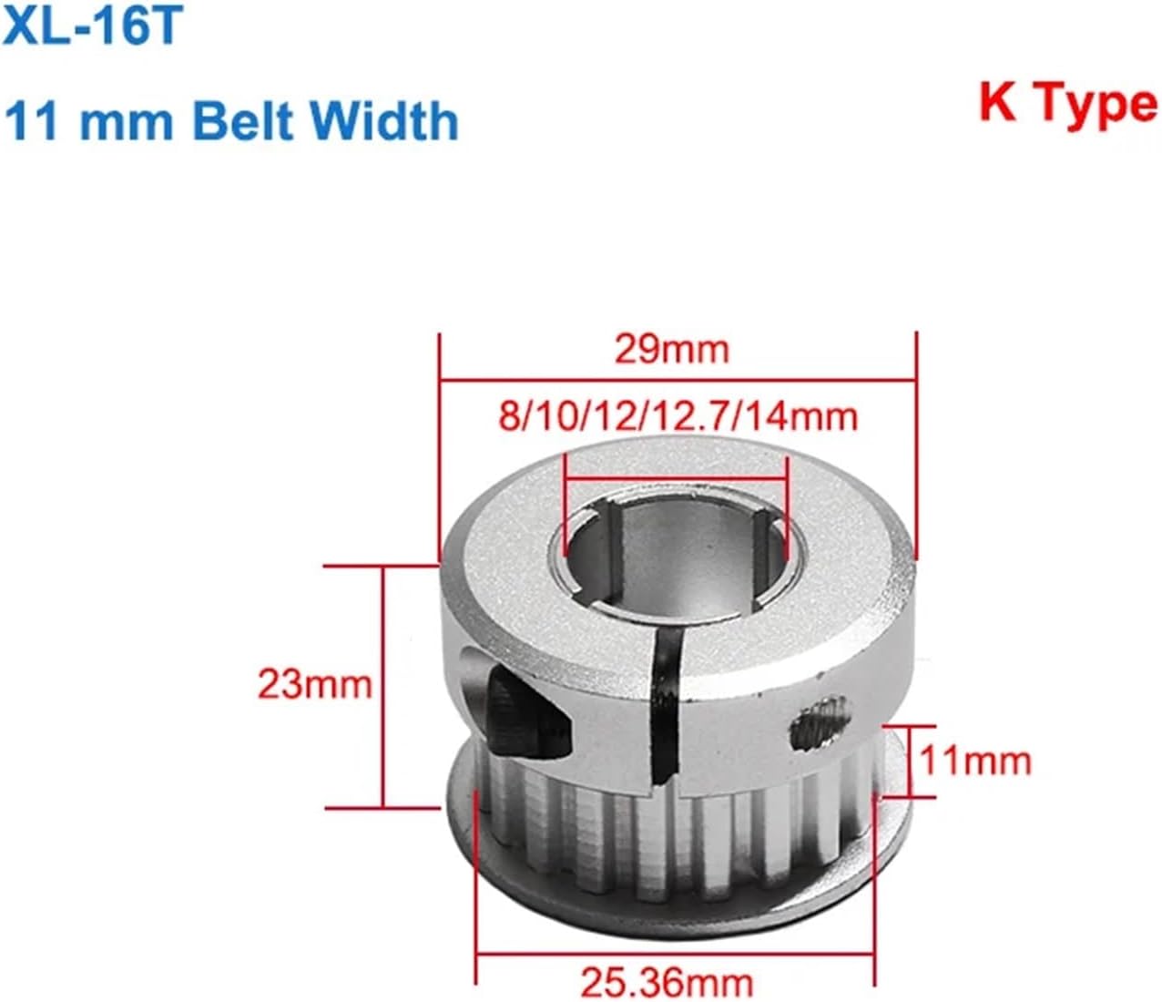 BF/K Type XL-16T Pulley Clamp Type 5/6/6.35/7/8/10/12/12.7/14mm Bore 11mm Width XL 16Teeth Transmisson Pulley(14mm,BF Type_11MM)