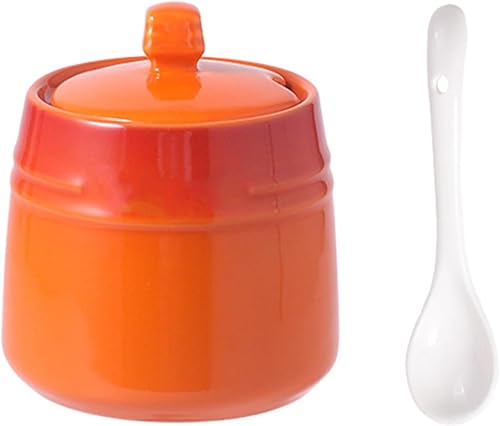 CALLARON Contenedor de porcelana para condimentos con tapa, cuchara, tazones de cerámica para condimentos, tarros de sal, cesta de té para encimera