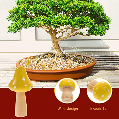 Healifty Simulated Mushroom Sculpture Set of 3 Wooden Miniature Toadstool Ornaments for Indoor Desktop Micro Landscape Home Office Decoration - Image 4