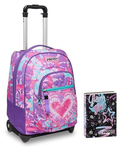 Seven Trolley Scuola, Trendy Heart Girl, Multicolore, 2 in 1, Spallacci Uso Zaino, Cross-Over System, Scuola e Viaggio + Seven Diario 12 Mesi, Nero, Ragazza