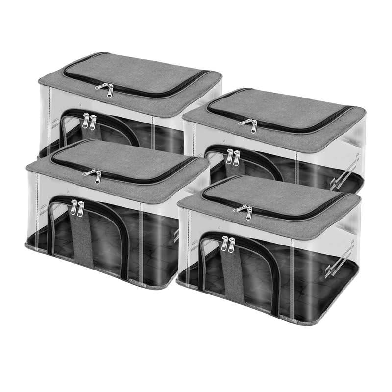 Image of Shibui Storage Bags With Cover And Double Zipper Closure For Clothing Protector Wardrobe Organiser.Grey(pack of 4)