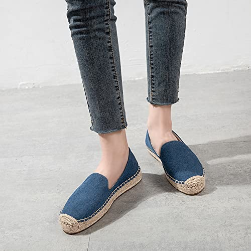 Image of Women's Classic Slip on Flat Shoes Casual Cap-Toe Platform Simple Espadrille Canvas Loafers Dark Denim 6