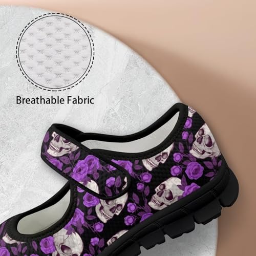 Skull Print Women's Mary Jane Shoes Slip Ons Breathable Cozy Shoes for Daily2