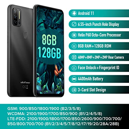 Ulefone Note 11P 4G Unlocked Cell Phones, 6.55' HD+ Ultra-Large Screen 48MP AI Quad Camera, Android 11 Octa-Core 8GB + 128GB,4500mAh Big Battery, Face Unlock Finger Reader Unlocked Smartphones - Black - Thumbnail 2