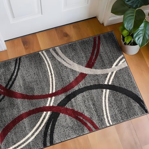Rugshop Modern Wavy Circles Design Area Rug 2'7" x 4' Red