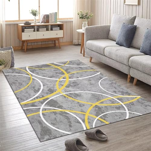 Tapis de salon lavable et grand coussin de sol enfant jaune