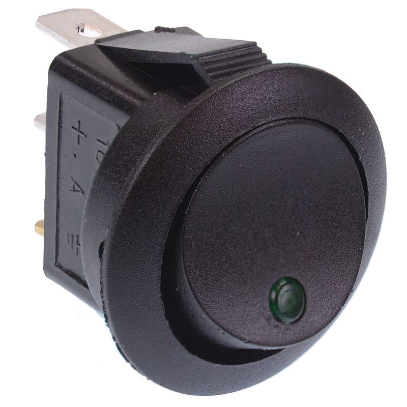 Green Dot LED Circular Round 20mm On-Off Rocker Switch 12V 16A SPST Quick Connect Terminals Snap Mount Car Dash Auto Hobby DIY