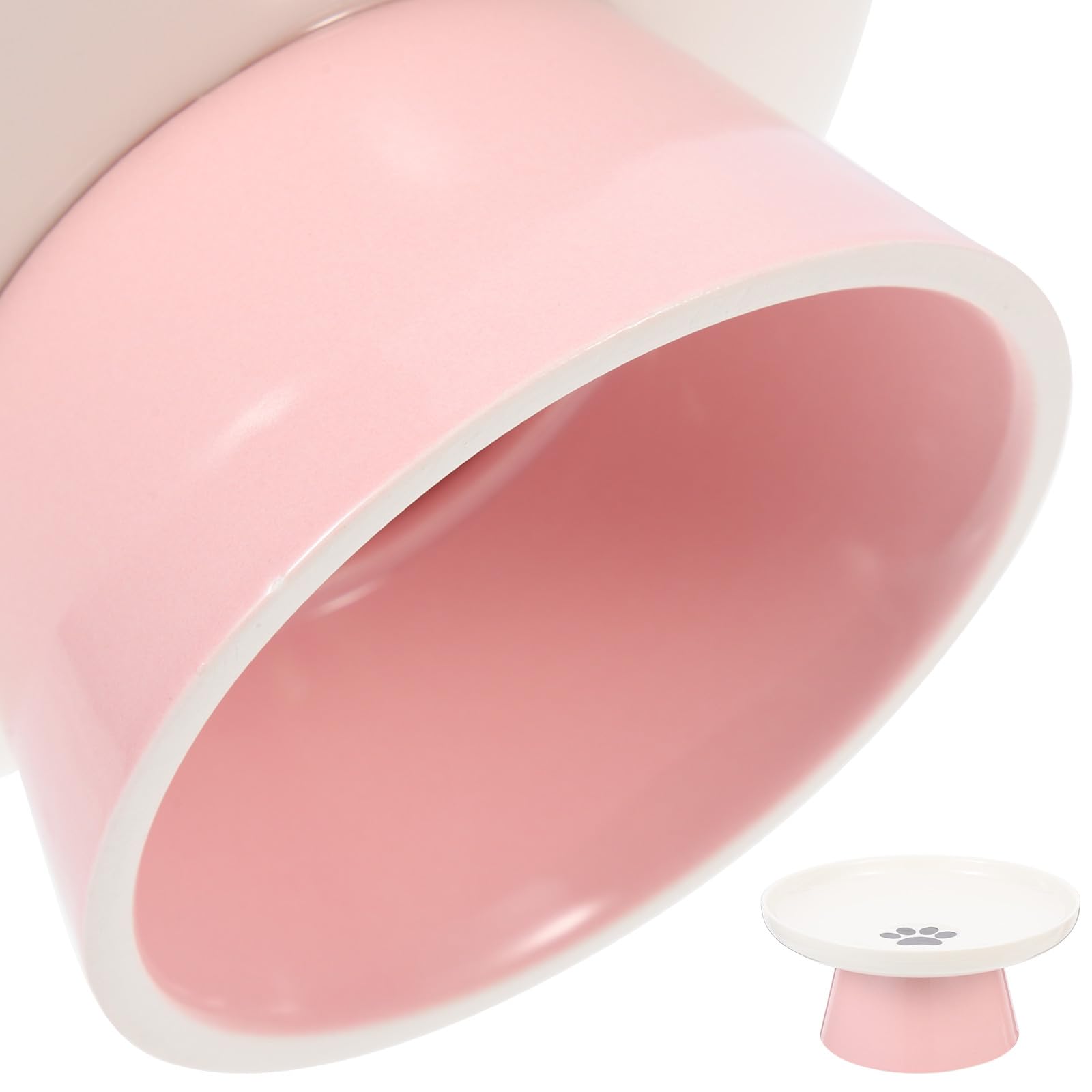 Cuenco Elevado para Mascotas de Cerámica Rosa, Base Estable