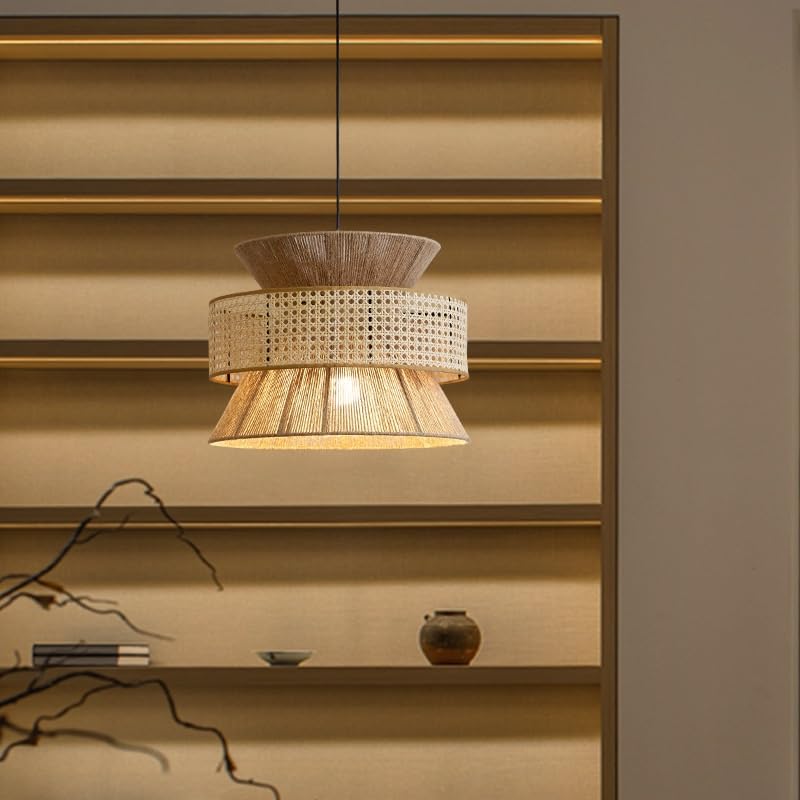 Hanging lampe en rotin de style ancien rétro industriel - 5