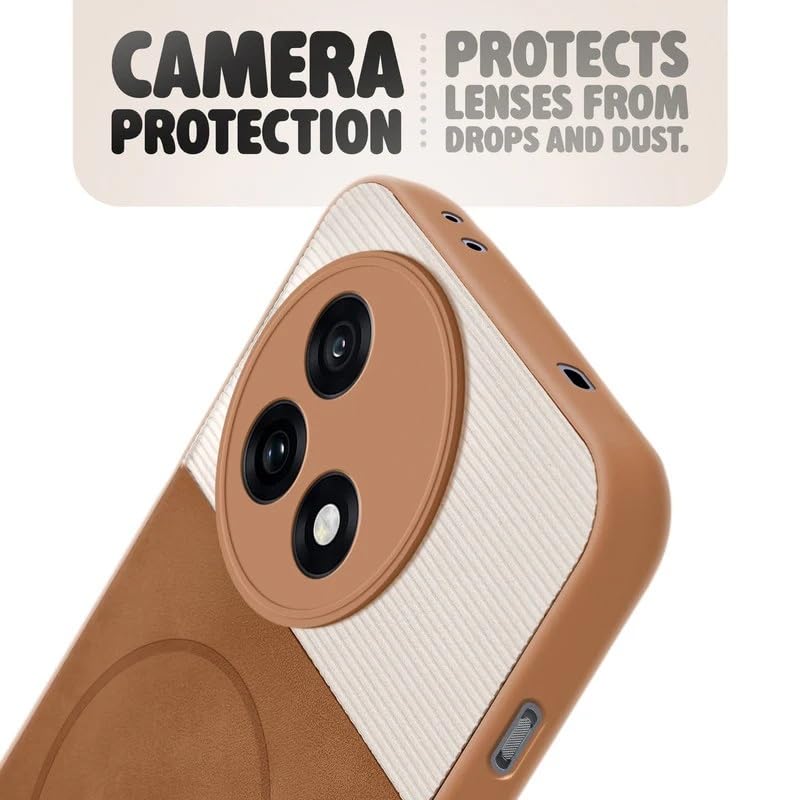Image of Bintage Dual-Leather Mac Safe Design Phone Case| Soft Touch Finish | Full Camera Protectection Back Cover Compatible for Vivo V2443 / Vivo Y39 5G - White & Nut Brown