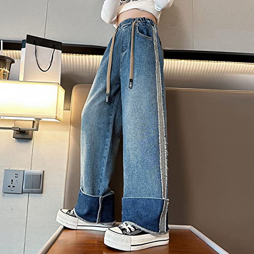 Teen Girl's High Waisted Wide Leg Jeans Summer Drawstring Denim Pants Elastic Wasit Baggy Pants Boys Black Dress Pants4