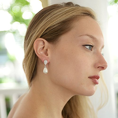 Mariell Pearl Bridal Wedding Clip-On Earrings For Bride, Pearl And Cz Non-Pierced Drop Bridal Earring #TOP3