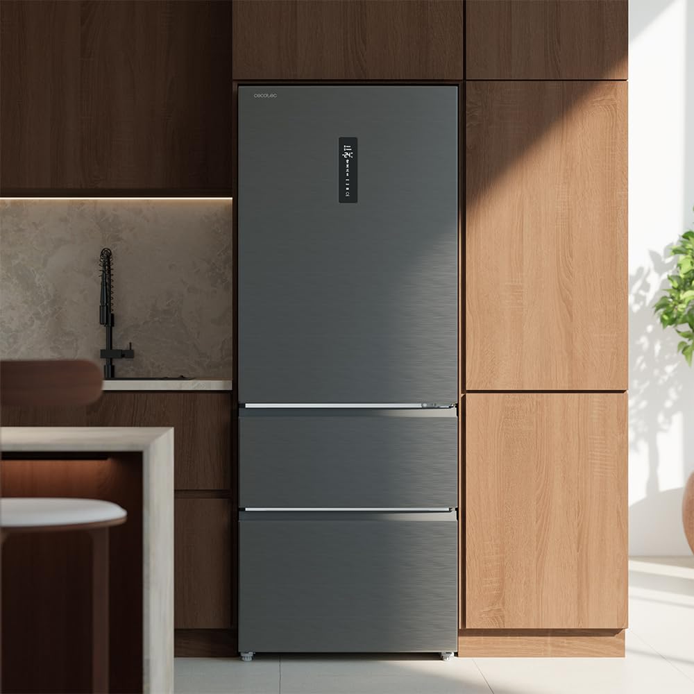 Cecotec Frigorífico Puerta Francesa Total No Frost Bolero CoolMarket FD 420 Dark E, Extra Capacidad Max 420L, Alto 186 cm y 70 cm Ancho, Compresor Inverter, ATT Antibacterias