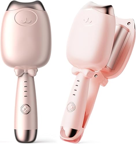 Rizador con estilo de gato, lindo crimpador de cabello para mujeres con calor rápido y apagado inteligente, herramienta de pelo ondulado con 4