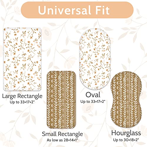 Bassinet Sheets For Baby Girl Boy 2 Pack, Soft Jersey Knit Bassinet Fitted Sheets Universal For Oval, Rectangle Or Hourglass Bassinet Mattress, Retro Brown Flower #TOP2
