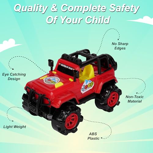 Image of Asian Rock Jeep Car Toy for Kids - Off-Road Vehicle with Large Durable Wheels, Shockproof Body, Push & Go Action Toy for Boys & Girls - Red & Yellow