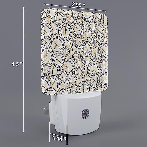 Image of Night Light Plug in LED Night Lamp Automatic Sensor Kids Night Lights Plug into Wall, Vintage Clock Floral Roman Numerals Gold Black Square Night-Lights for Bedroom Bathroom Kitchen Hallway Home Decor