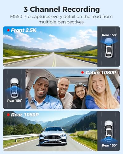 Image of AZDOME M550 Pro5G WiFi 3Channel Dash Cam for Car Built-in GPS, 4K+1080P Dual Dashcam for Front and Rear 1440P+1080P, 512GB, 3.19 inch IPS Screen, IR Night Vision, 24H Parking Mode - Car Accessories