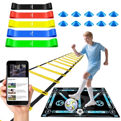 Football Training Equipment, Soccer Practice Aids with Football Training Mat, Resistance Bands, Ladder, Cones, Improve Agility, Footwork and Coordination