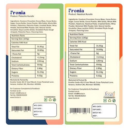 Image of Fronia Kunafa Chocolate Combo Pack Dubai Style - Pistachio & Hazelnut Kunafa Chocolate Dessert, Milk Chocolate with Creamy Pistachio & Hazelnut Filling & Crunchy Kunafa Layers | 100g Each