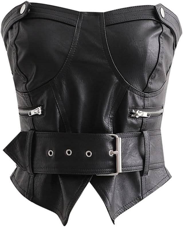 Black Leather Tube Top Women Back Zipper Sashes Sexy Ladies Cropped Seamless Strapless Crop Top Bra