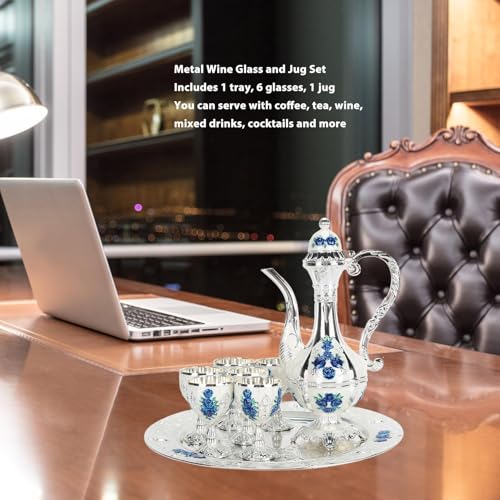 Théières turques en métal vintage blanc argenté avec tasses et plateau
