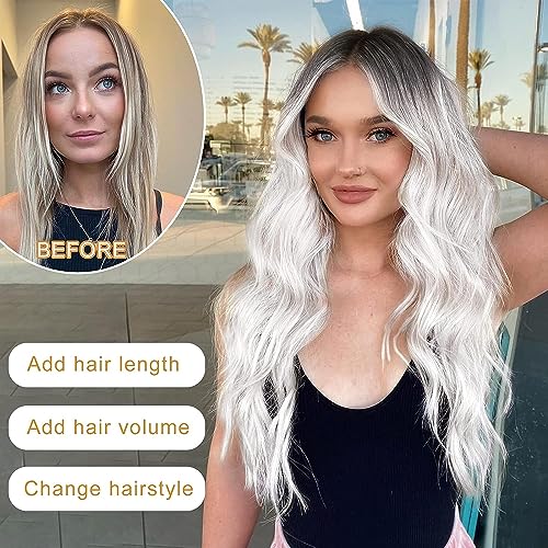 Aisi Queens Long White Wigs Ombre White Middle Part Synthetic Curly Wigs For Women Hair Replacement Heat Resistant Wigs For Daily Party Use #TOP2