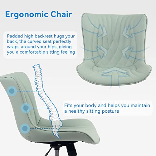 Image of YOUNIKE Office Chair, Armless Desk Chair with Wheels, Home Office Computer Task Chairs, Modern Faux Leather Padded Vanity Chair, Adjustable Swivel Rolling Office Chair with Back, Mint Seafoam Green
