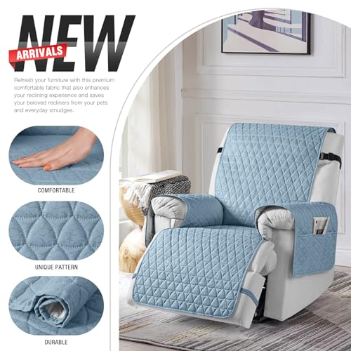 Image of TAOCOCO 100% Waterproof Recliner Chair Covers, Non Slip Recliner Covers that Stay in Place, One-Piece Washable Reclining Chair Cover with Elastic Straps, Light Blue, Fits 22 inch Seat Width