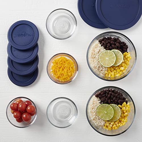 Anchor Hocking Round Food Storage Containers With Blue Snugfit Lids, (12-Piece, Mixed Sizes, Bpa Free, Glass Tempered Tough For Oven, Microwave, Fridge, And Freezer) #TOP2