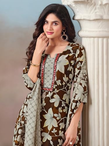 Kurta imprimé floral marron ensemble complet fluide pour masquer les formes - 6
