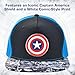 Marvel Captain America Baseball Hat, Shield Logo Adjustable Flat Brim Snapback Hat, Black, One Size