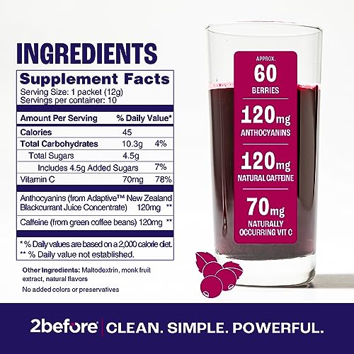 Image of 2before Blackcurrant I All Natural Vegan Pre Workout, with 120mg Caffeine I Clean Energy, Endurance, Recovery I Pre Workout Women and Men I 10 x Individual Packets I Informed Sports Certified