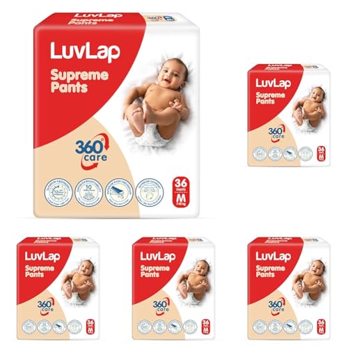 Image of LuvLap Supreme Diaper Pants Medium (MD) 7 to 12Kg, 36 Pcs, 360 skin care with 10 million breathable pores, Aloe Vera for superior Rash prevention, upto 12hr protection, 5 layer super light core