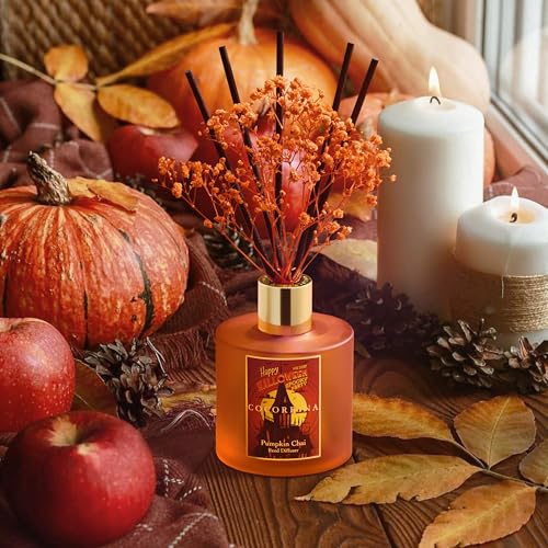Image of COCORRINA Reed Diffuser - Pumpkin Chai 6.7 fl oz Scented Diffuser with 8 Sticks Home Fragrance Bathroom Shelf Decor (Halloween Collection)