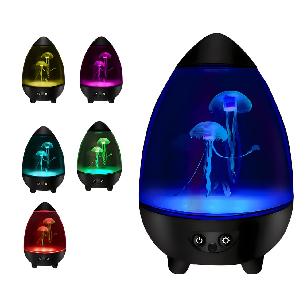 Playlearn Sensory Synthetic Jelly Fish Lamp Tank Aquarium Mood Lamp,LED Jellyfish Lamp Night Light Plastic -USB Powered Jellyfish Tank for Room Decor,Home Bedroom Accessories