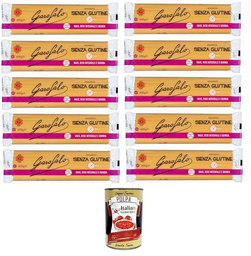 Garofalo Pasta de espaguetis senza glutine, pasta sin gluten de maíz, arroz natural y quinua 10 x 400 gr + Polpa italiana Gourmet 400 g