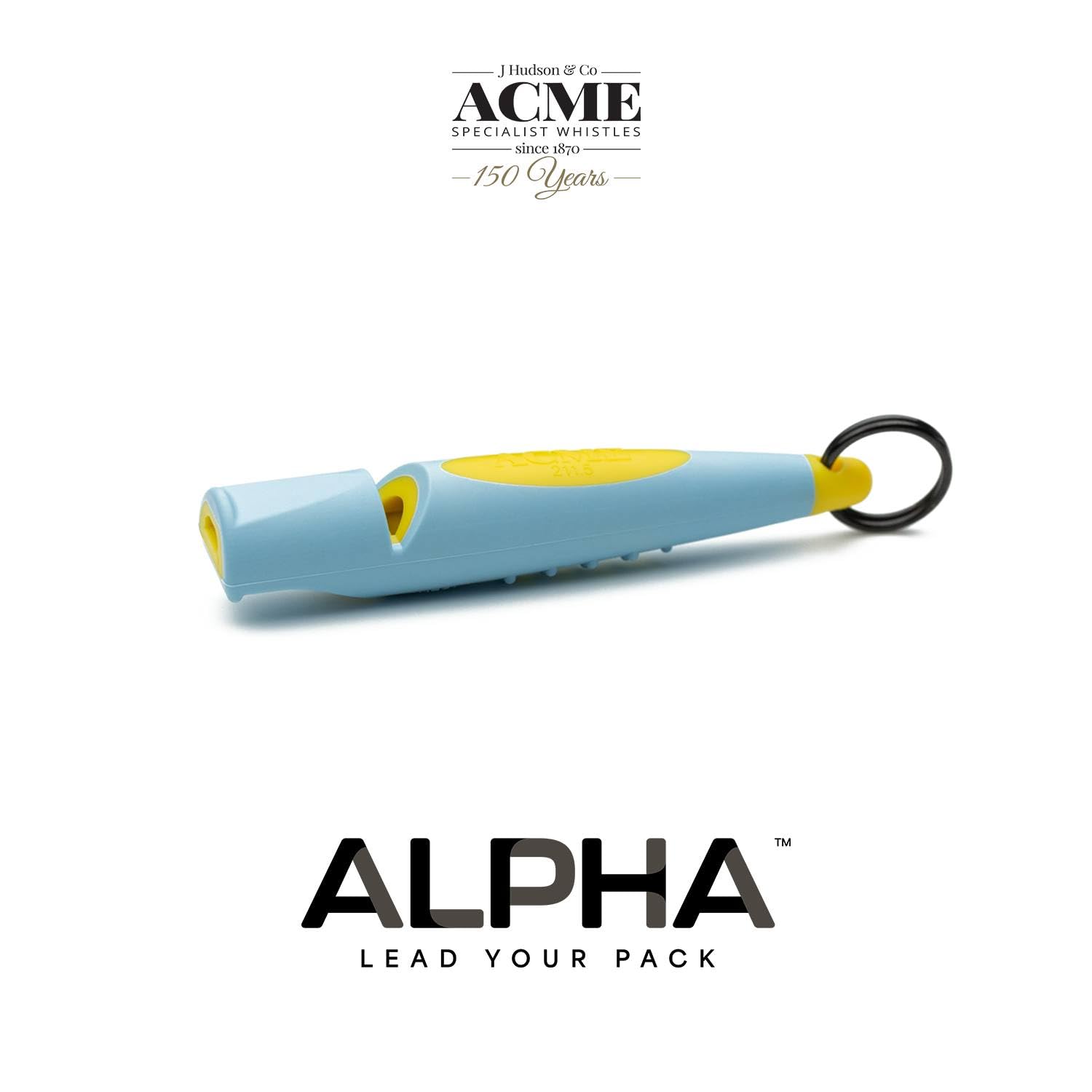 ACME Alpha 210.5 Professional Dog Training Whistle with Enhanced Ergonomic Grip. BPA-Free Plastic. 110 dBA. Standardized Frequency for Smaller Dogs. Weatherproof. Made in The UK (Baby Blue on Yellow)