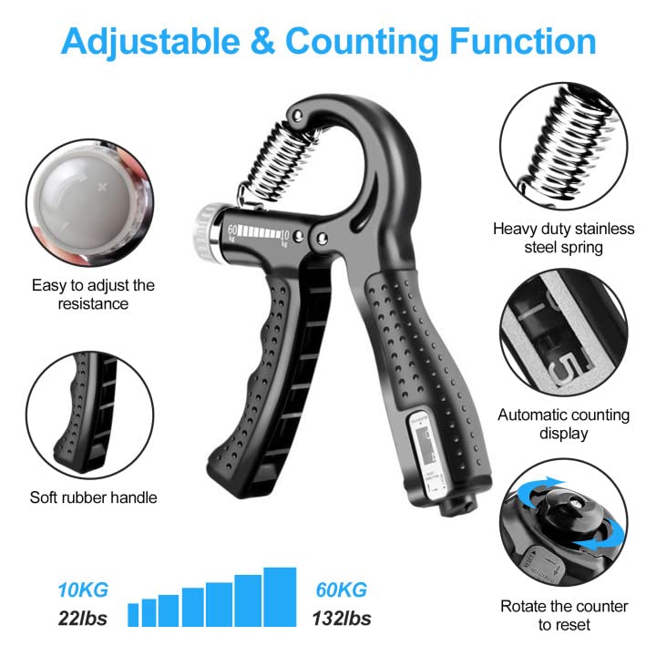 Set Allenamento Mani 5 Pezzi - Hand Grip Regolabile, Fascia Dita, Palla Stress Per Forza E Recupero