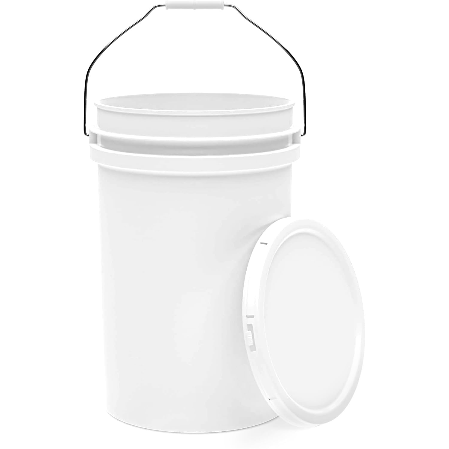6.5-Gallon White Bucket Pail Container with Lid | Food Grade | Heavy-Duty 90MIL Extra Durable | Metal Handles with Plastic Grip for Easy Carrying |