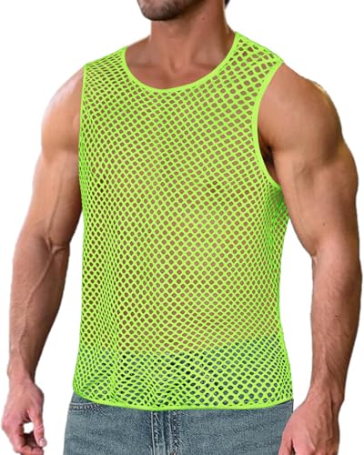 men39s mesh fishnet muscle top see through shirts fitted crew neck tee clubwear