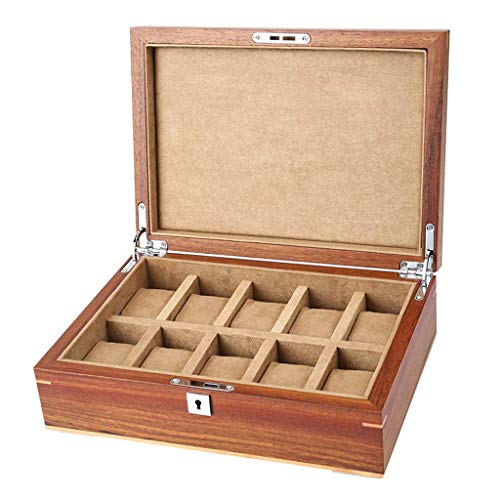 Uhrenbox mit Lassdeckel, 10 Fächer, Schmuckschatulle, Schmuckschatulle, Rage Box aus Holz, für Damen und Herren