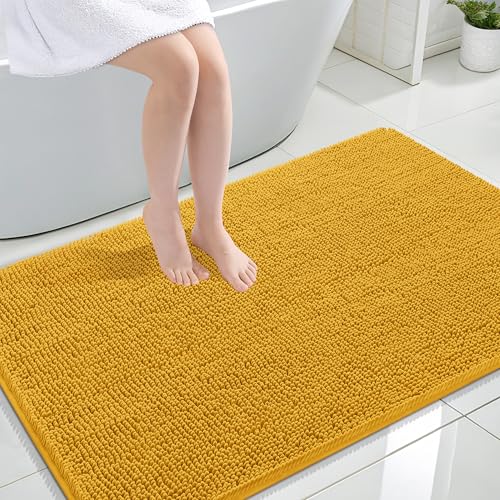Image of OLANLY Large Bathroom Rugs 47x32, Soft Absorbent Chenille Bath Rugs, Rubber Backing Quick Dry, Machine Washable Bath Mats for Bathroom Floor, Tub and Shower, Home Decor Accessories, Golden Yellow