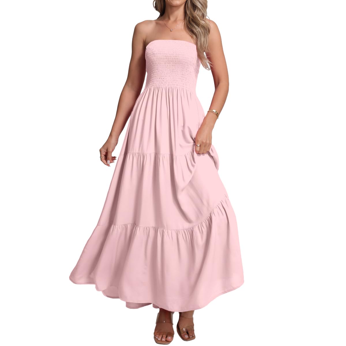 Women's Casual Off Shoulder Maxi Dress Strapless Tube Top Bohemian Beach Long Dresses 092