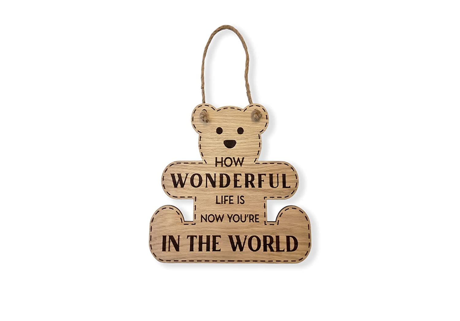 How Wonderful Life is Now You're in The World | Wooden Teddy Bear Wall Sign | Wood Nursery Playroom Flag | Nursery Decor | Baby Photo Prop