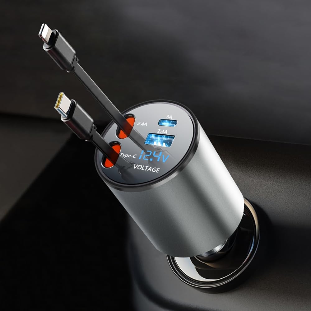 Amazon.co.jp: 【車用電圧計搭載】 VIKNAN 巻き取り式充電ケーブル 車