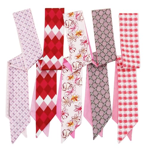 5 Pack Purse Scarf Set,Silk Ribbon Scarves for Bags Head Scarf for Handbag Handle Scarf Band Hair Neck Scarf for Women Fashion Holiday Gifts Wrapping,63
