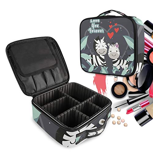 Sac cosmétique zèbre anti-choc avec séparateurs pour maquillage de voyage