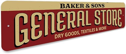 Vista 3 de General Store Dry Goods Textiles & More Mercantile Company - Letrero de aluminio con nombre de tienda, 9 x 36 pulgadas