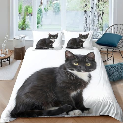 Housse de couette chat noir 140x200 microfibre - 4